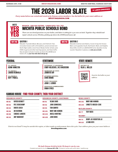 Back page of the South Central Kansas flyer: the labor slate